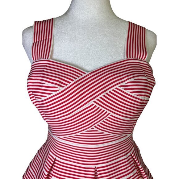 HD in Paris Anthropologie Cabana Peplum Bandage Tank Top Red White Stripe SP - Picture 2 of 9